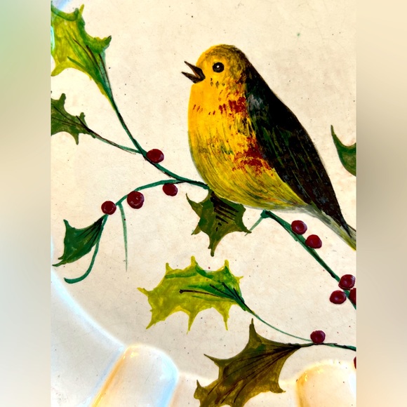 VTG SC Decorative Plate. Handpainted Bird On A Cranberry Branch - Picture 3 of 4